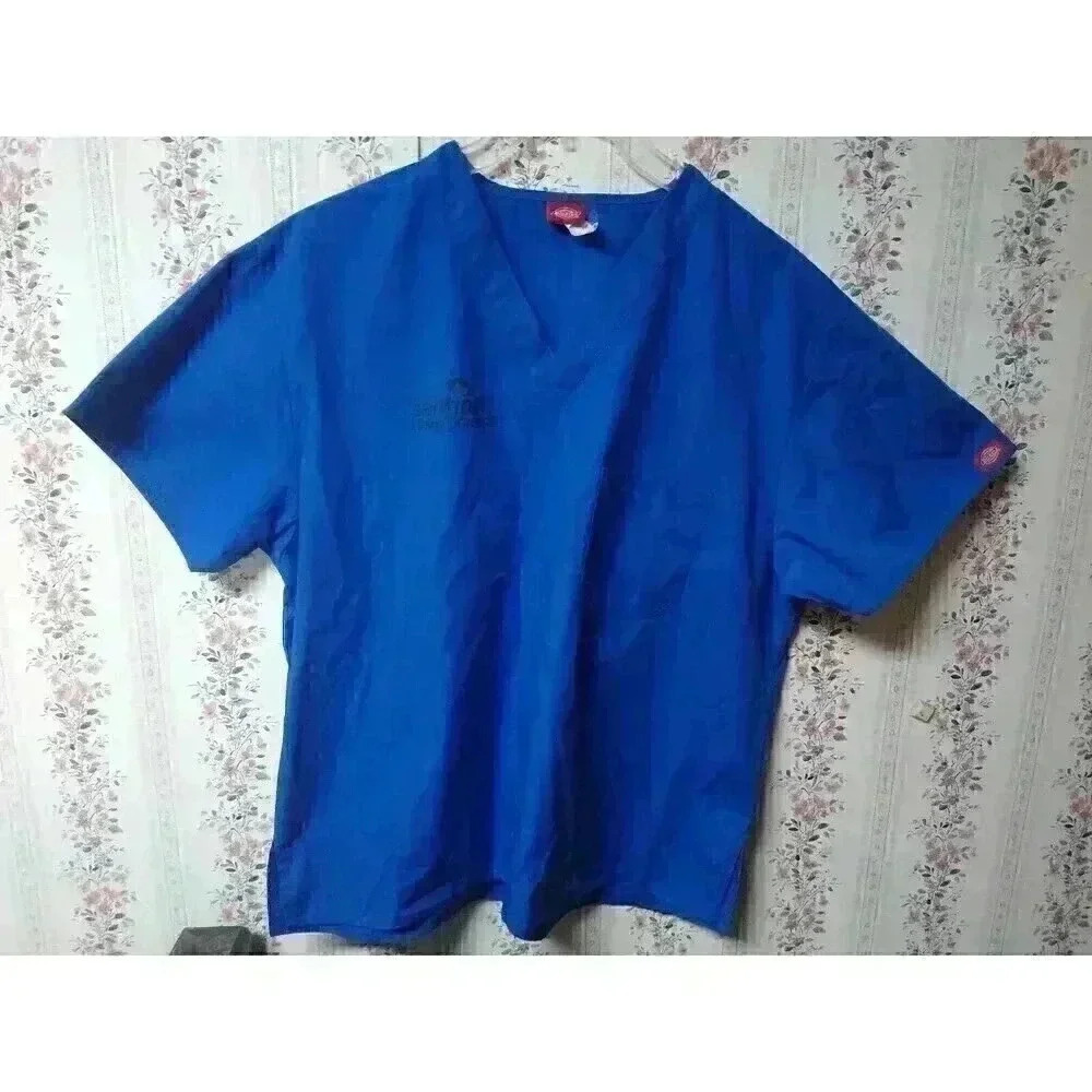 Dickies Blue Scrub Top Women's Size Large Sentinel Brand Products V Neck #810106